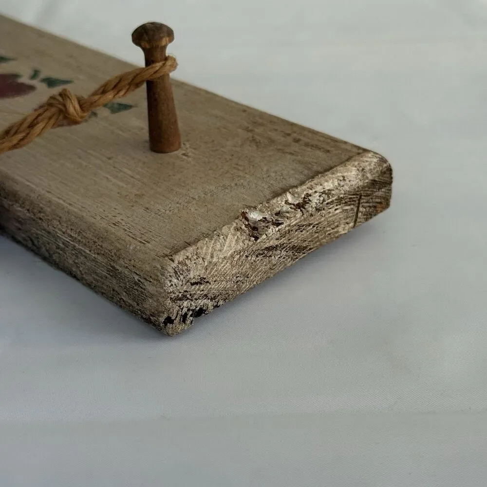Vtg Apple Shelf 3 Hanging Pegs Distressed Wood Stenciled w Hanger Granny Cottage